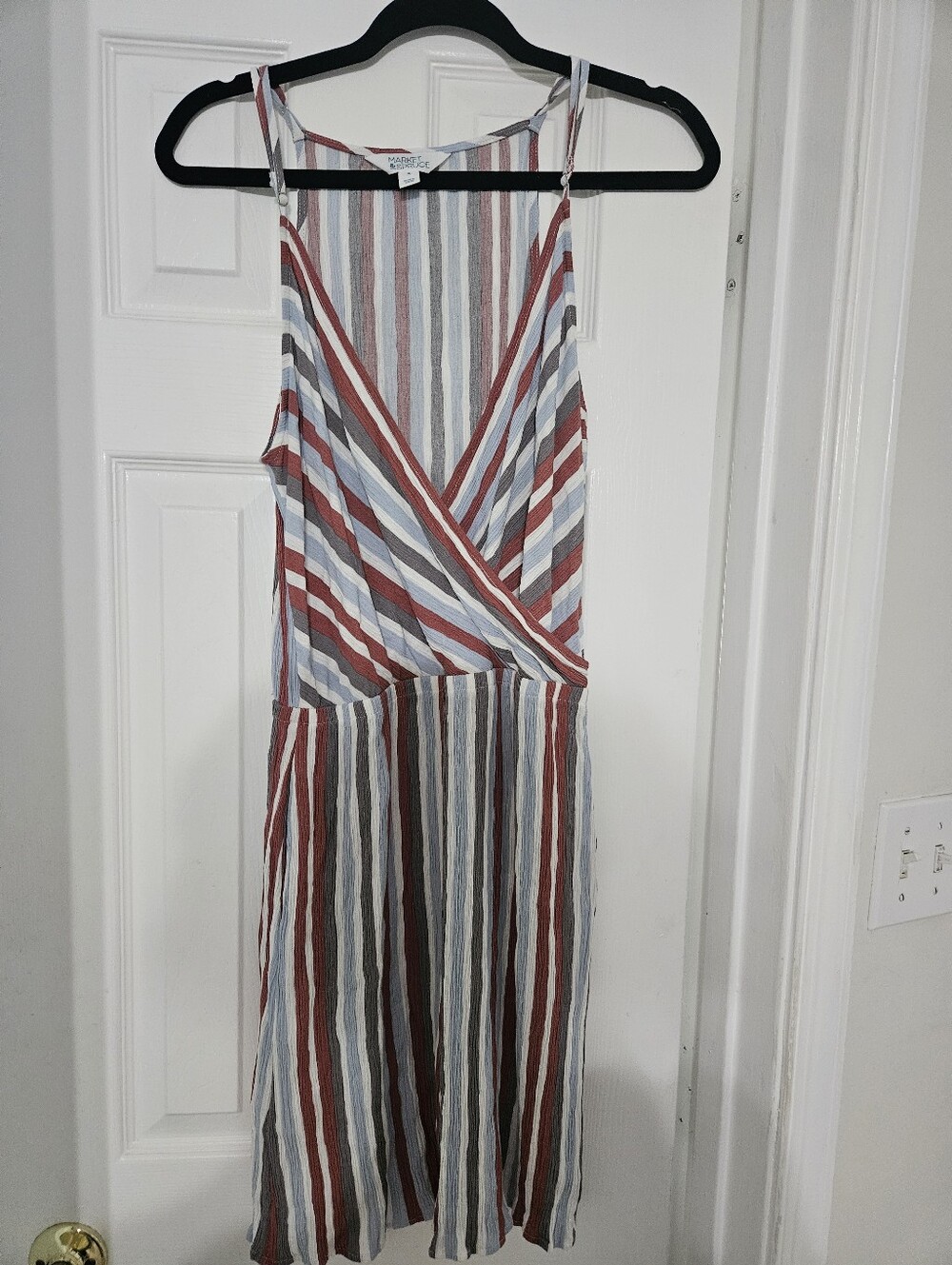 Market & Spruce Striped Sleeveless Faux Wrap Midi Dress